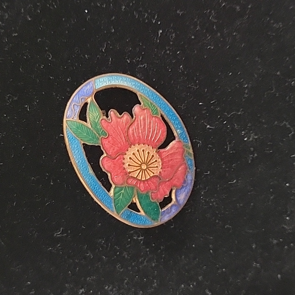 Enamel and copper flower pin
